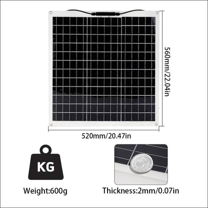 Flexibles monokristallines solarmodul, 50 w, hohe effizienz vor weißem und schwarzem hintergrund