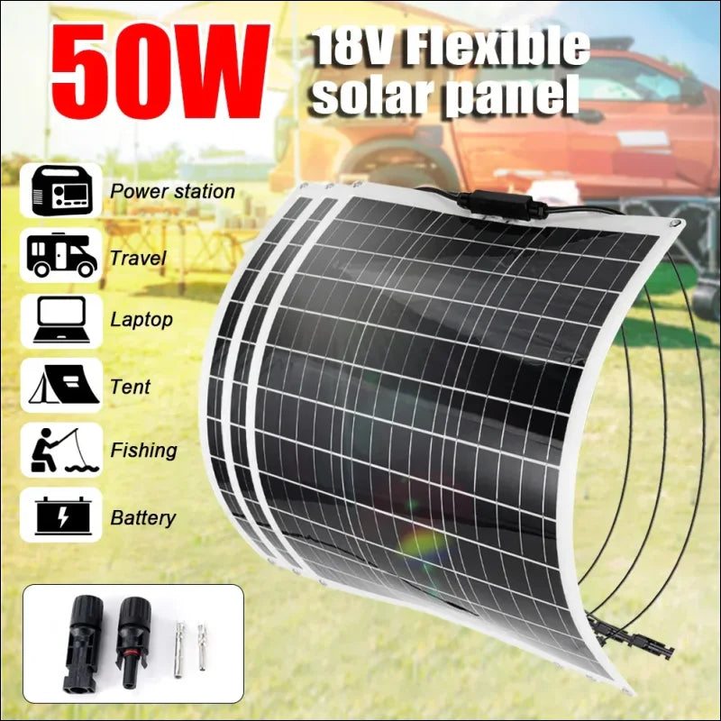 Nahaufnahme eines flexiblen monokristallinen solarmoduls mit einem truck im hintergrund