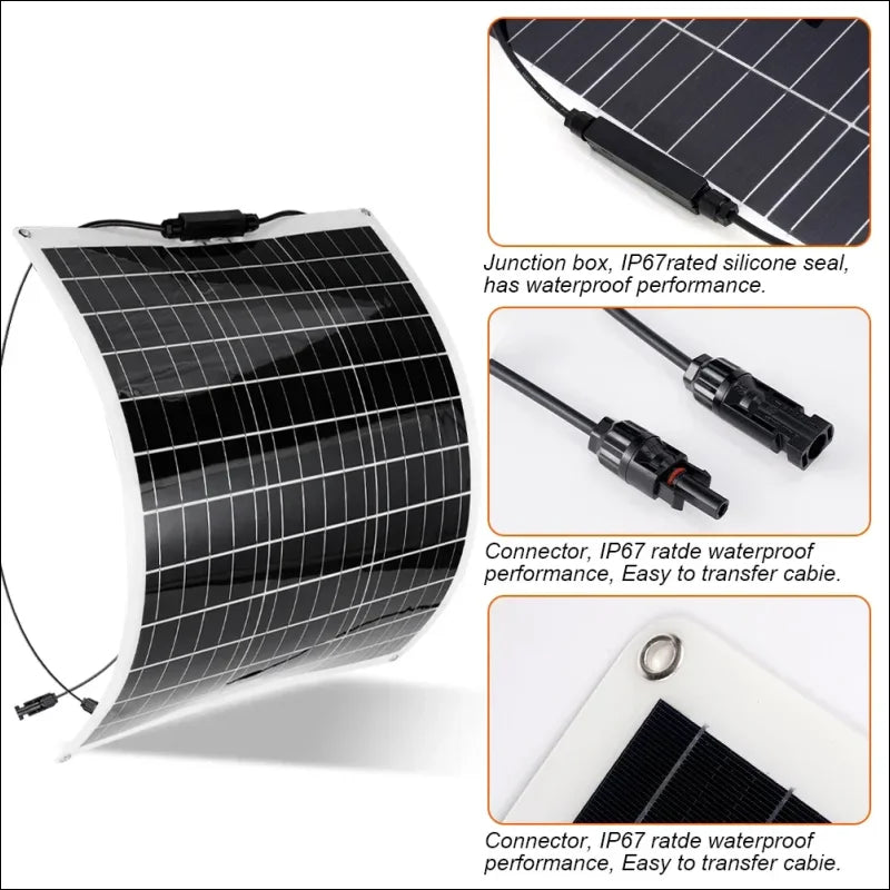 Flexibles monokristallines solarmodul 50 w mit usb-kabel - hohe effizienz