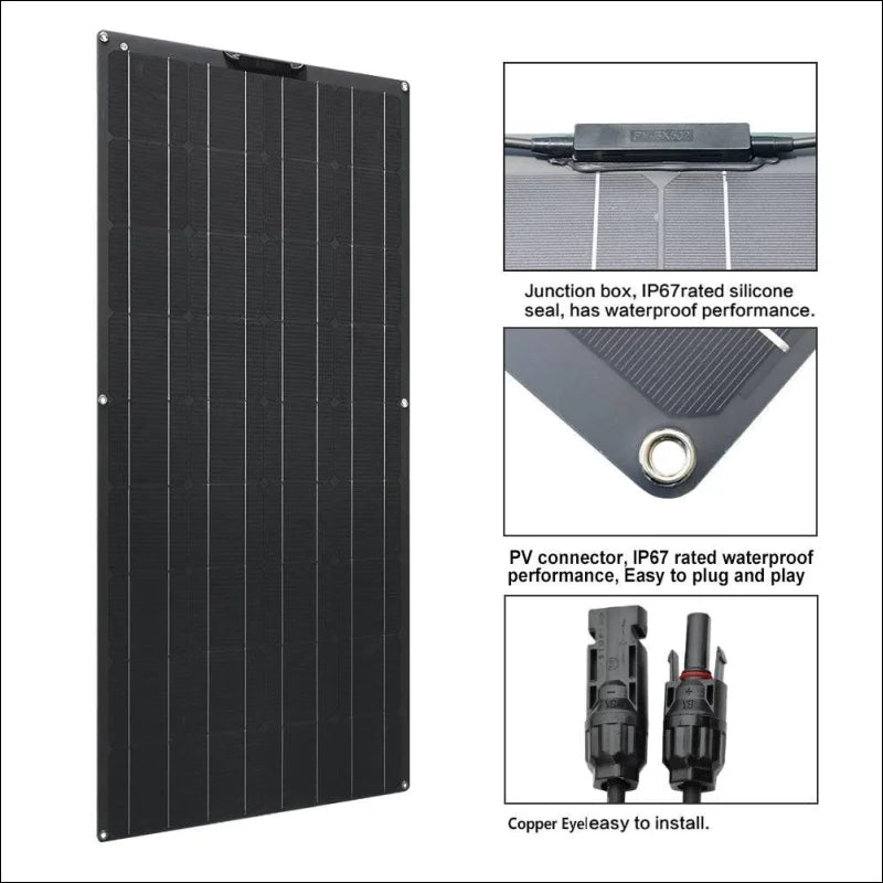 Nahaufnahme eines flexiblen solarpanel kits mit angeschlossenem handy für mobile stromversorgung