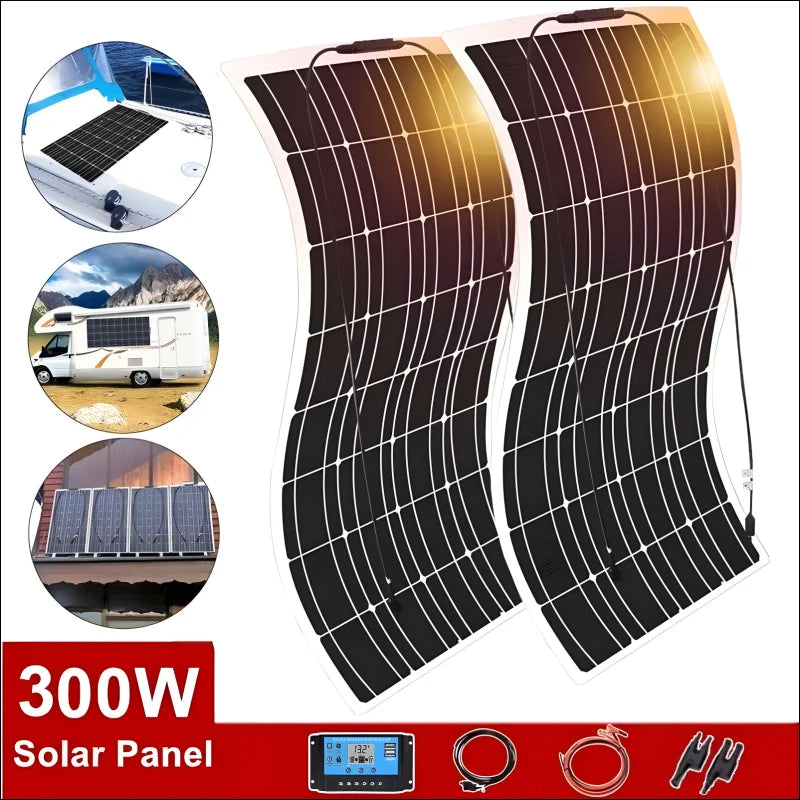 Sunpower solarpanel 300w - 12v solarstrom mit van im hintergrund für unterwegs