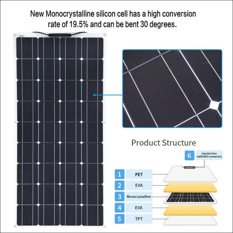 Solarpanel 12V 300W Kit Ladegerät | Wasserdicht leicht | Ideal für