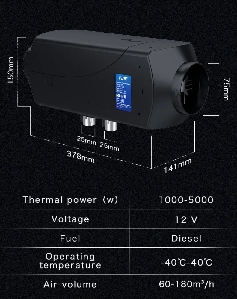 Diagramm einer diesel-standheizung für kleine klimaanlagen bis 120 grad.