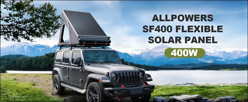 Grauer Jeep Wrangler mit 400W flexiblem Solarpanel aus monokristallinem Silizium