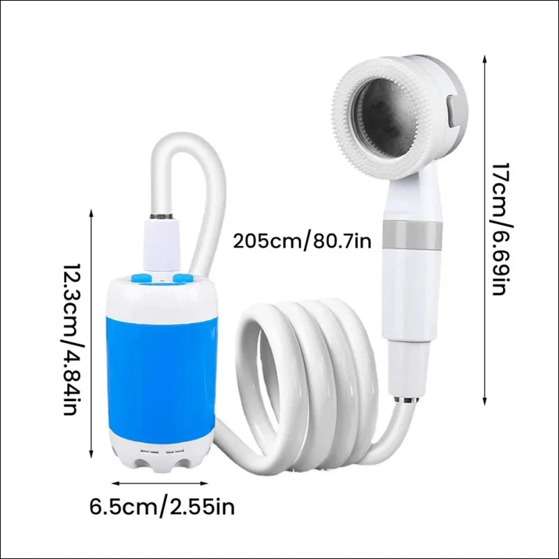 Tragbare Campingdusche mit 4000mAh wiederaufladbarer Batterie und flexiblem Schlauch