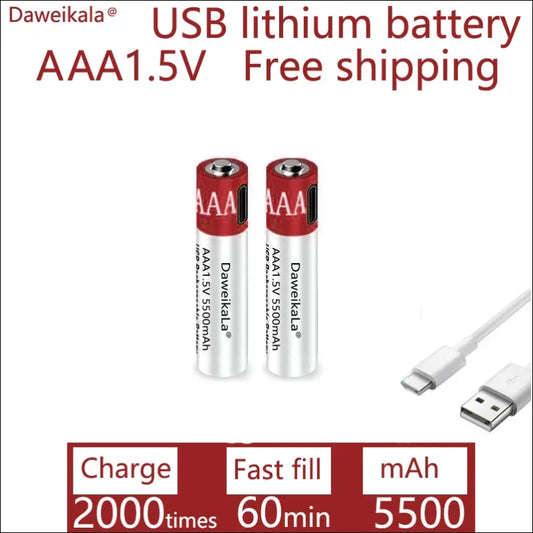 Über usb wiederaufladbare aaa-lithiumbatterien mit 1,5 v spannung und 5500 mah kapazität.