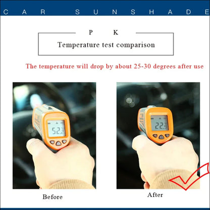 Infrared Thermometer zeigt Temperaturunterschied mit Universal Sonnenschutz für Autodach