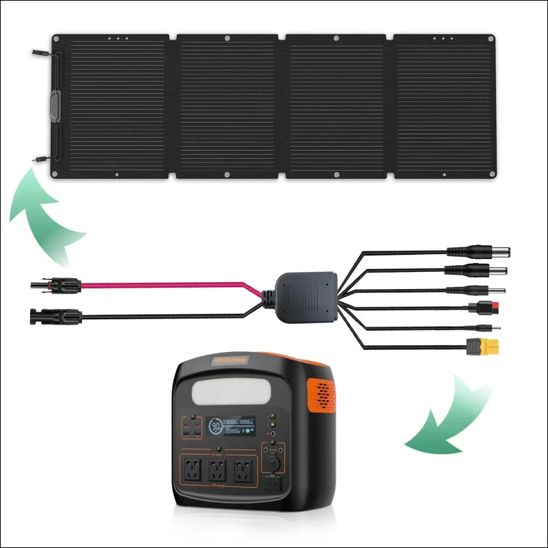 Tragbare powerstation mit solarpanel und solarkabelanschluss, umwandlungsstecker, universal ladekabel