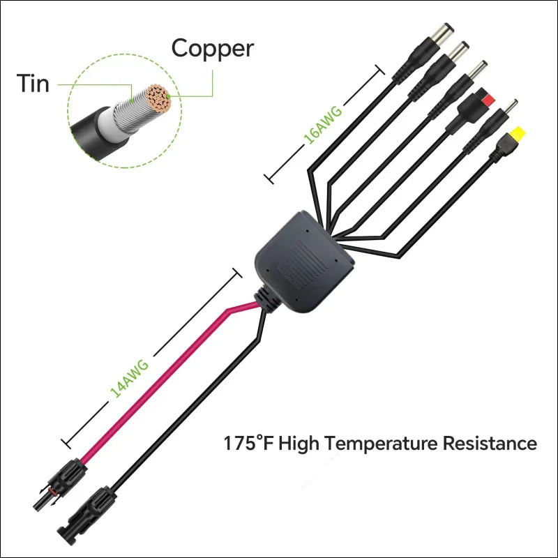 Universalladekabel 6in1 solarkabelanschluss mit vielfältigen steckverbindungen und kabelstärken