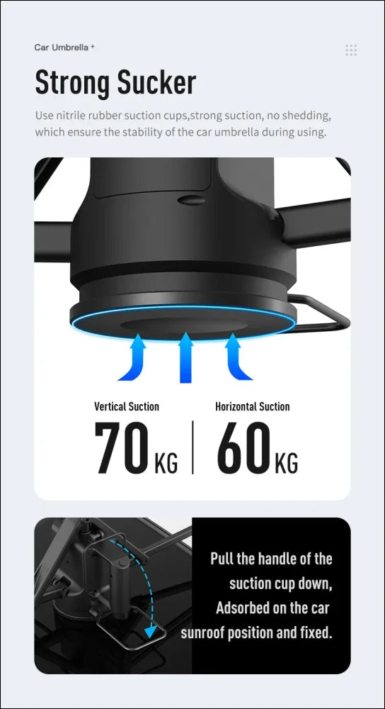 Car-Brella mit starken Saugnäpfen für automatische Automarkisen und Sunroof-Nutzung