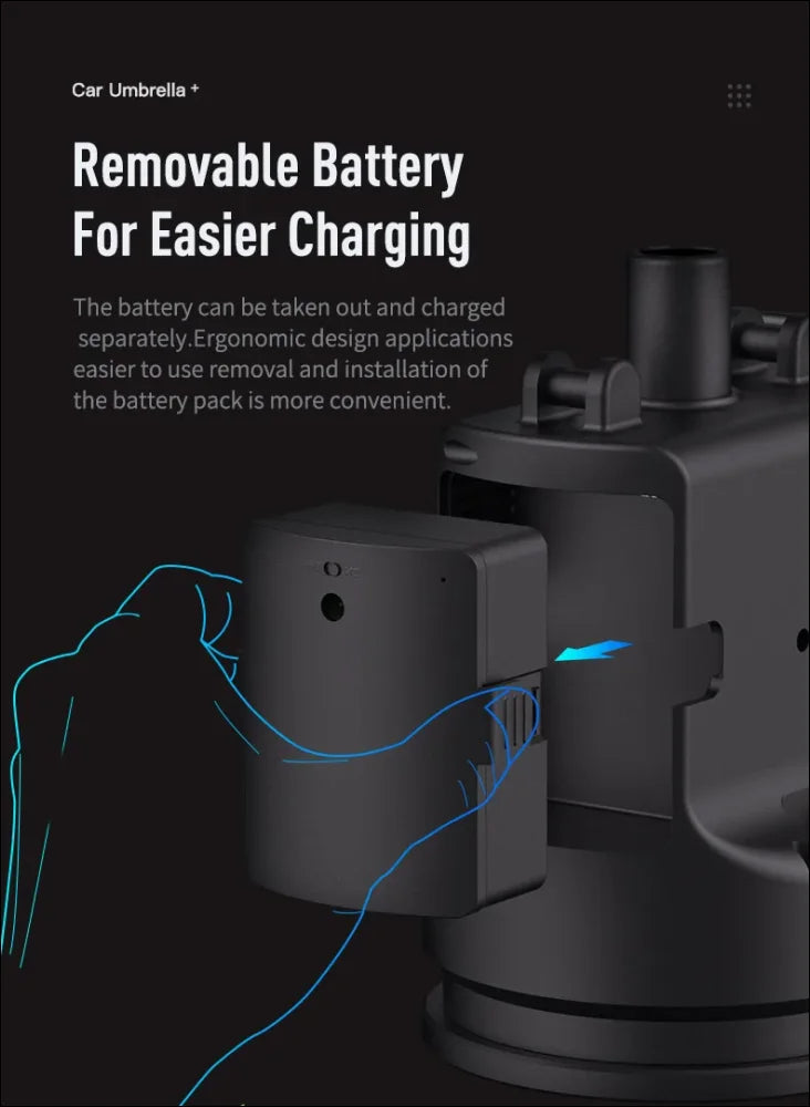 Car-Umbrella mit abnehmbarem Akku für eine praktische Ladeoption für automatische Automarkisen