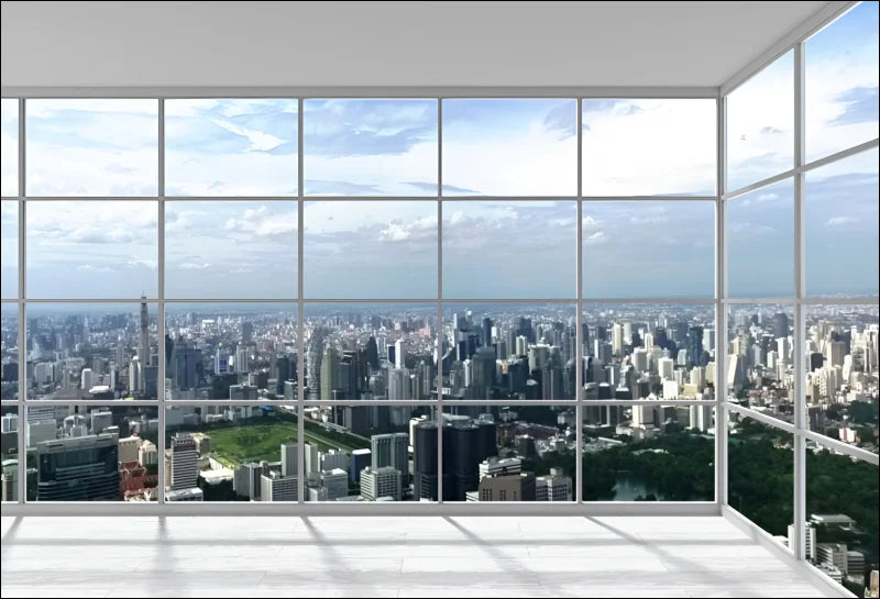 Sonnenstrahl wandteppich mit ausblick-fenster bietet beeindruckenden stadt-ausblick