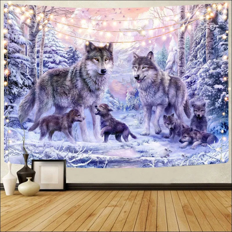 Schneewolf-Wandbehang – faszinierendes Kunstwerk für Zuhause