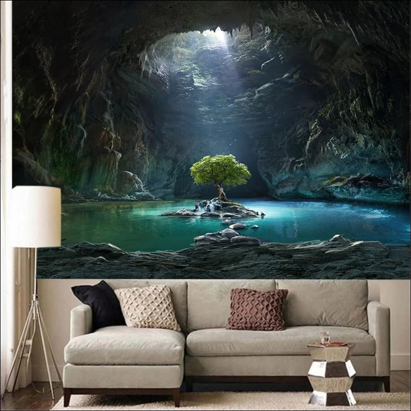 3D-Wasserfall-Wandteppich im natürlichen Look: