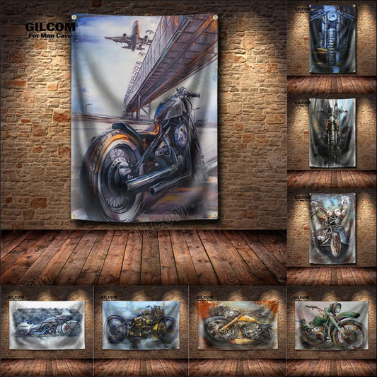 Lebendiges abstraktes Motorradgemälde – perfekter Wandbehang