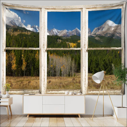 Atemberaubender Wandteppich mit Fensterlandschaft: