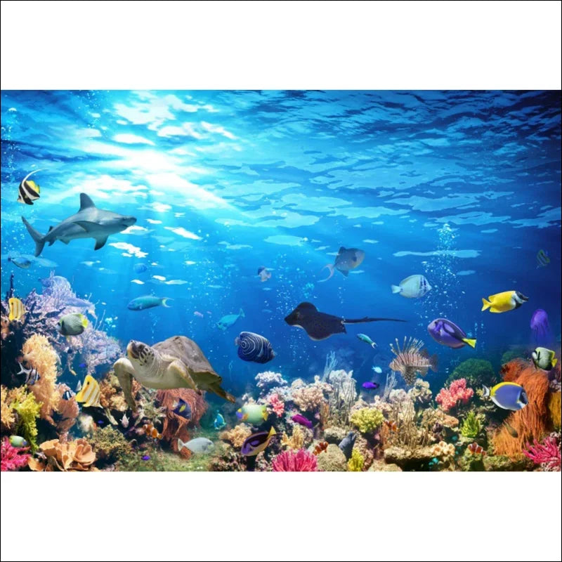 Ozean tiefe xxl-aquarium wandbild mit blauem wasser und vielen fischen schwimmend