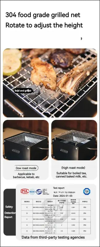 Tragbarer smart grill aus edelstahl