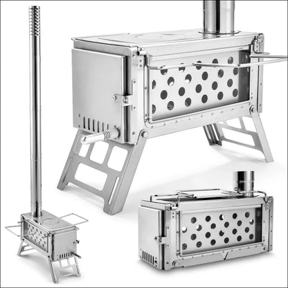 Nahaufnahme eines metallofens mit metallständer, ideal als holzofen für outdoor-abenteuer!