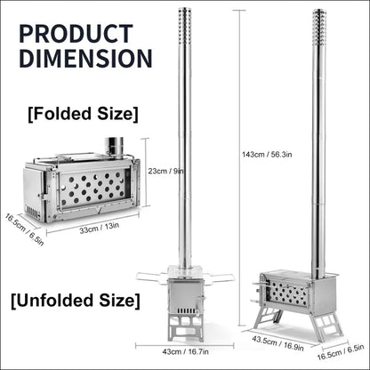 Der ultimative holzofen für outdoor-abenteuer! Mit produktgröße und spezifikationen