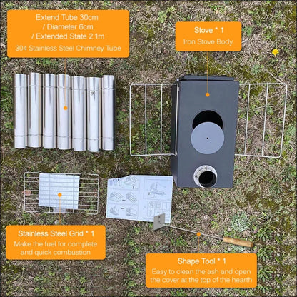 Verschiedene solarzellen des geniale outdoor-zusatzheizung neben faltbarer holzofen