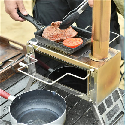 Eine person kocht auf einem der ultimative holzofen für outdoor-abenteuer!