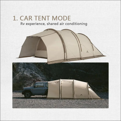 3-4 personen camping autozelt mit ’tent mode’ text - ideal für camping und bietet platz