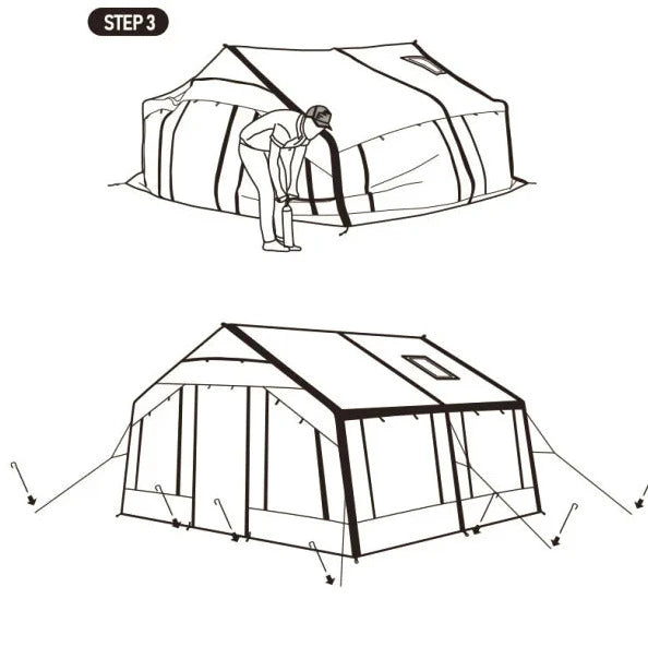 Großes aufblasbares Zelt für 3–4 Personen – stabile und
