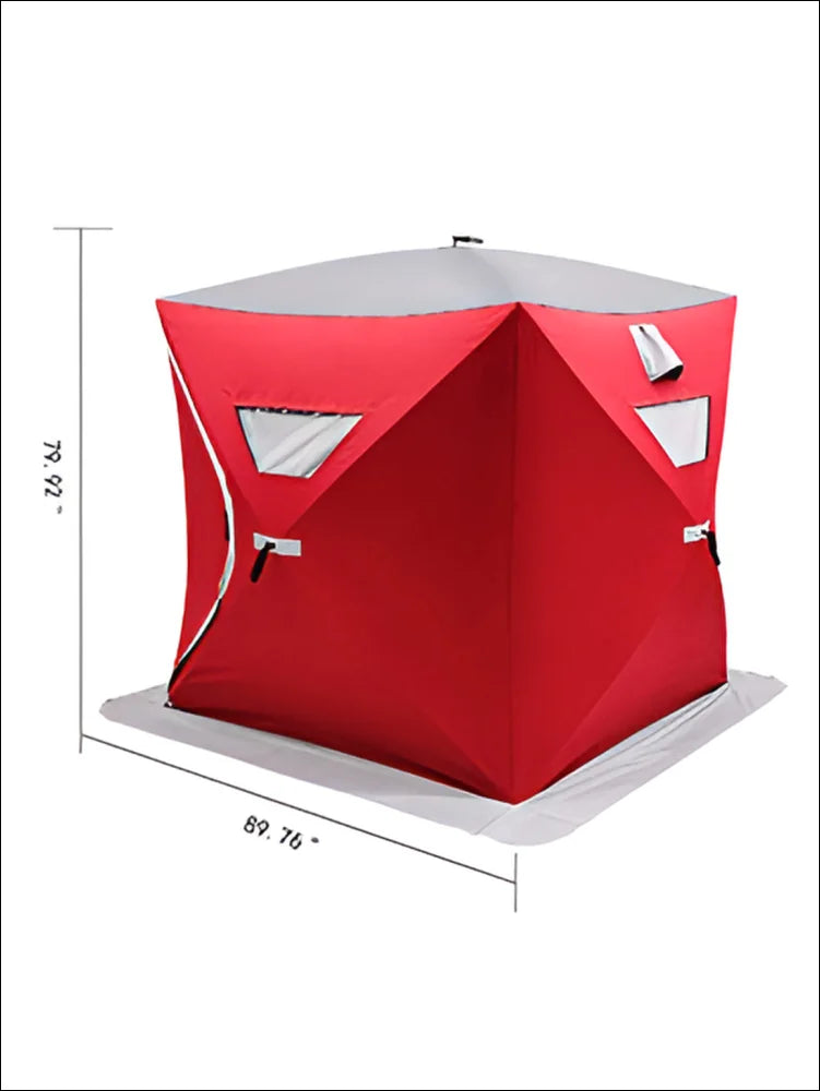 Rotes fischerzelt vor weißem hintergrund - das ultimative fischerzelt für winterabenteuer!
