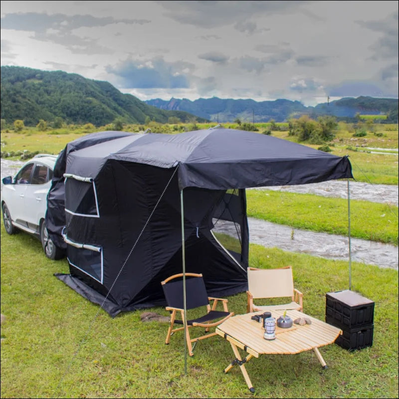 Vielseitiges Zelt für 3–4 Personen | Auto-Heckzelt und Sonnenschutz