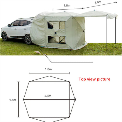 Vielseitiges Zelt für 3–4 Personen | Auto-Heckzelt und Sonnenschutz