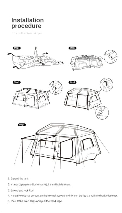 Diagramm des installationsverfahrens für das ultimative outdoor zelt: robust und wettersicher!