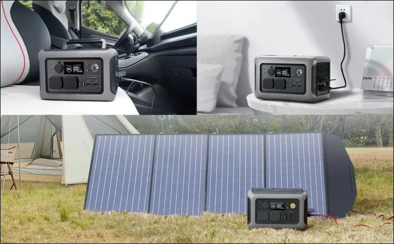 Tragbare powerstation r600 mit solar panel und auto ladegerät für vielseitige energie