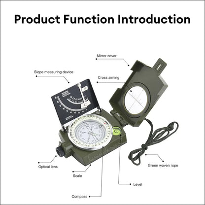 Kompass im militärstil mit mehreren integrierten messwerkzeugen und funktionen.